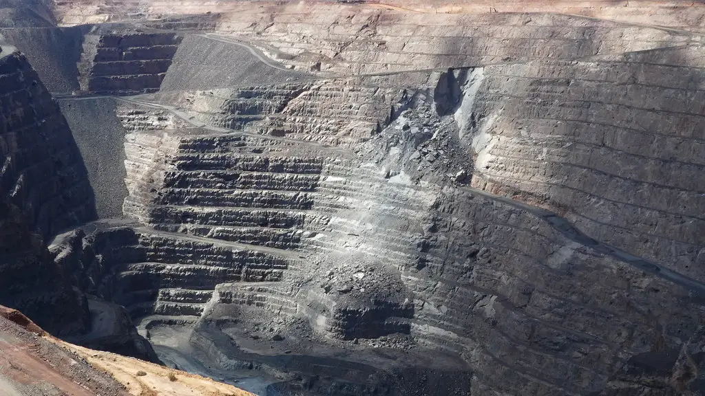 Terraced benches of the Kalgoorlie Super Pit open-cut gold mine in Western Australia